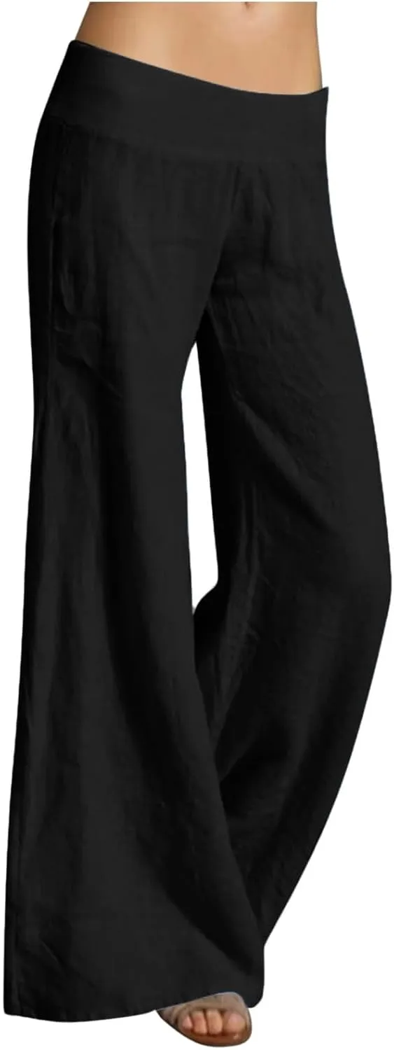 Casual Linen Pants for Womens Loose Fit Straight Leg Trousers 2025 Summer Lightweight Beach Pants with Pockets