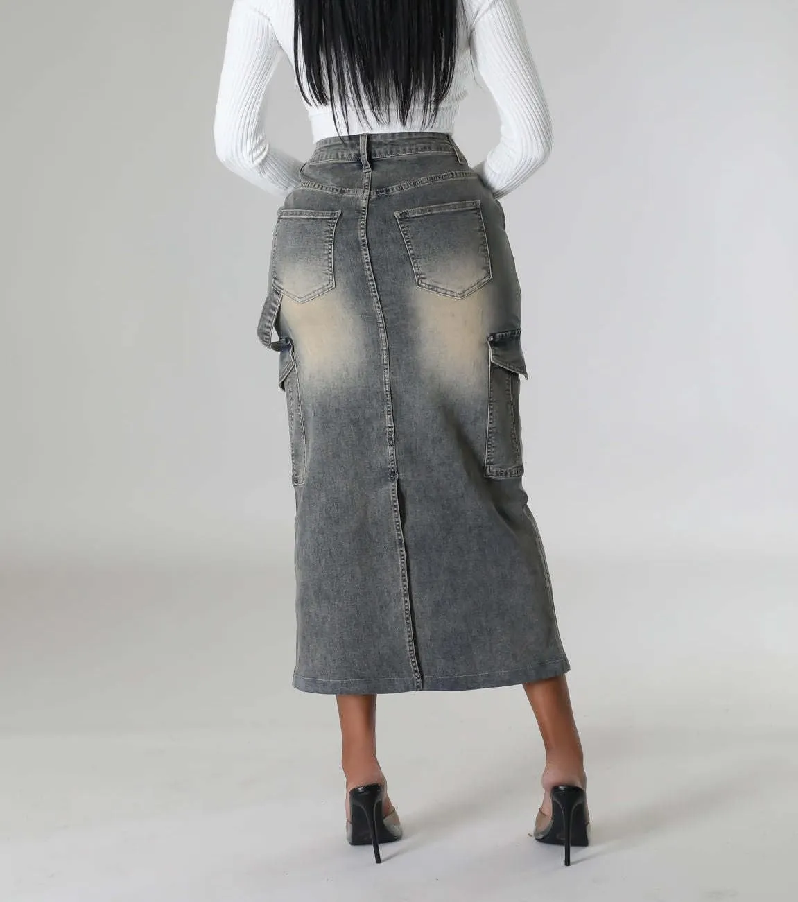 cffvdiz Denim Skirt Sexy High Waisted Back Split with Pockets Cargo Jean Skirts for Women