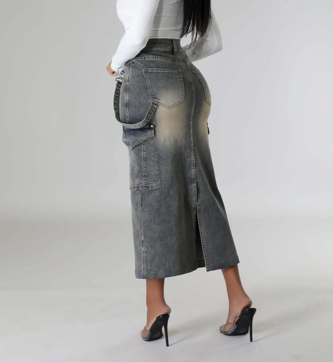 cffvdiz Denim Skirt Sexy High Waisted Back Split with Pockets Cargo Jean Skirts for Women