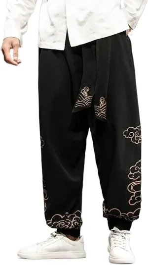 Chinese Style Retro Print Pants Men Autumn Loose Casual Plus Size Harem Pants
