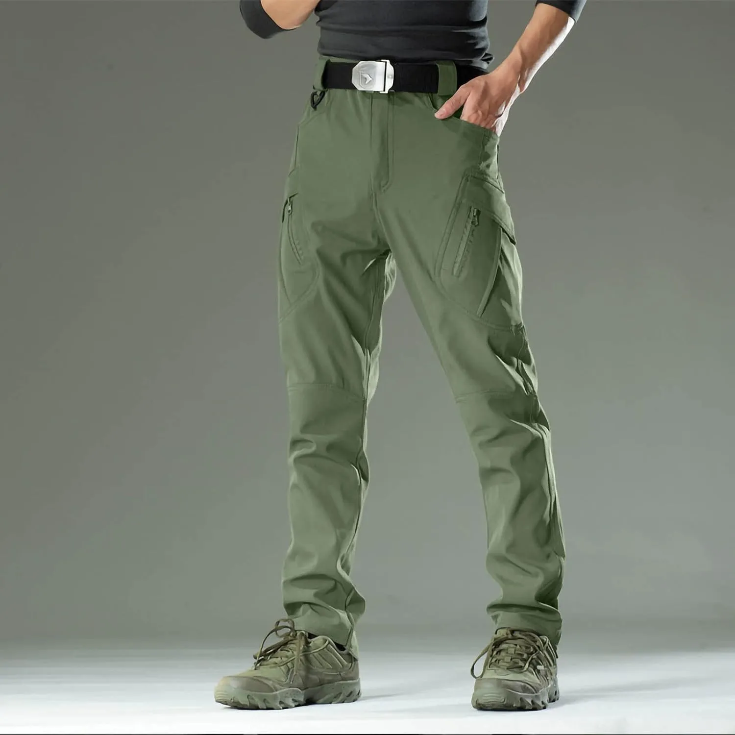Chino Pants for Men Winter Warm Hiking Training Cargo Pants Fleece Thicken Sweatpant Slim Fit Running Tapered Pants