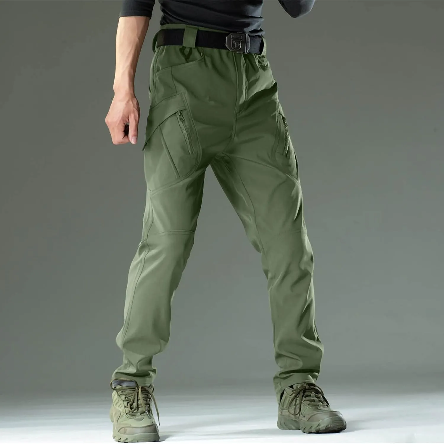 Chino Pants for Men Winter Warm Hiking Training Cargo Pants Fleece Thicken Sweatpant Slim Fit Running Tapered Pants
