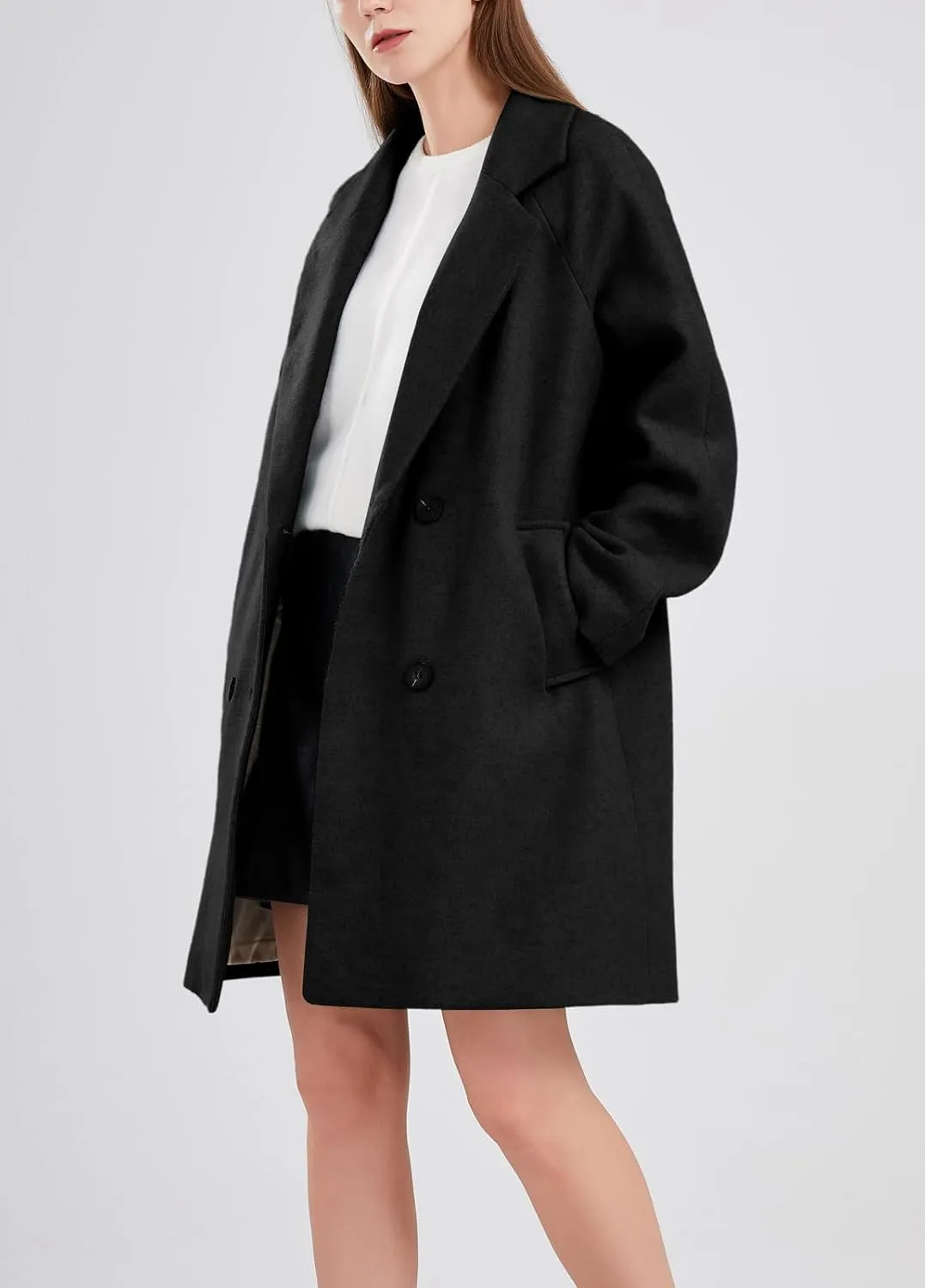 chouyatou Women's Casual Notch Lapel Double Breasted Warm Pea Coat Overcoat