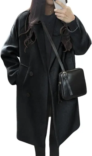chouyatou Women's Casual Notch Lapel Double Breasted Warm Pea Coat Overcoat