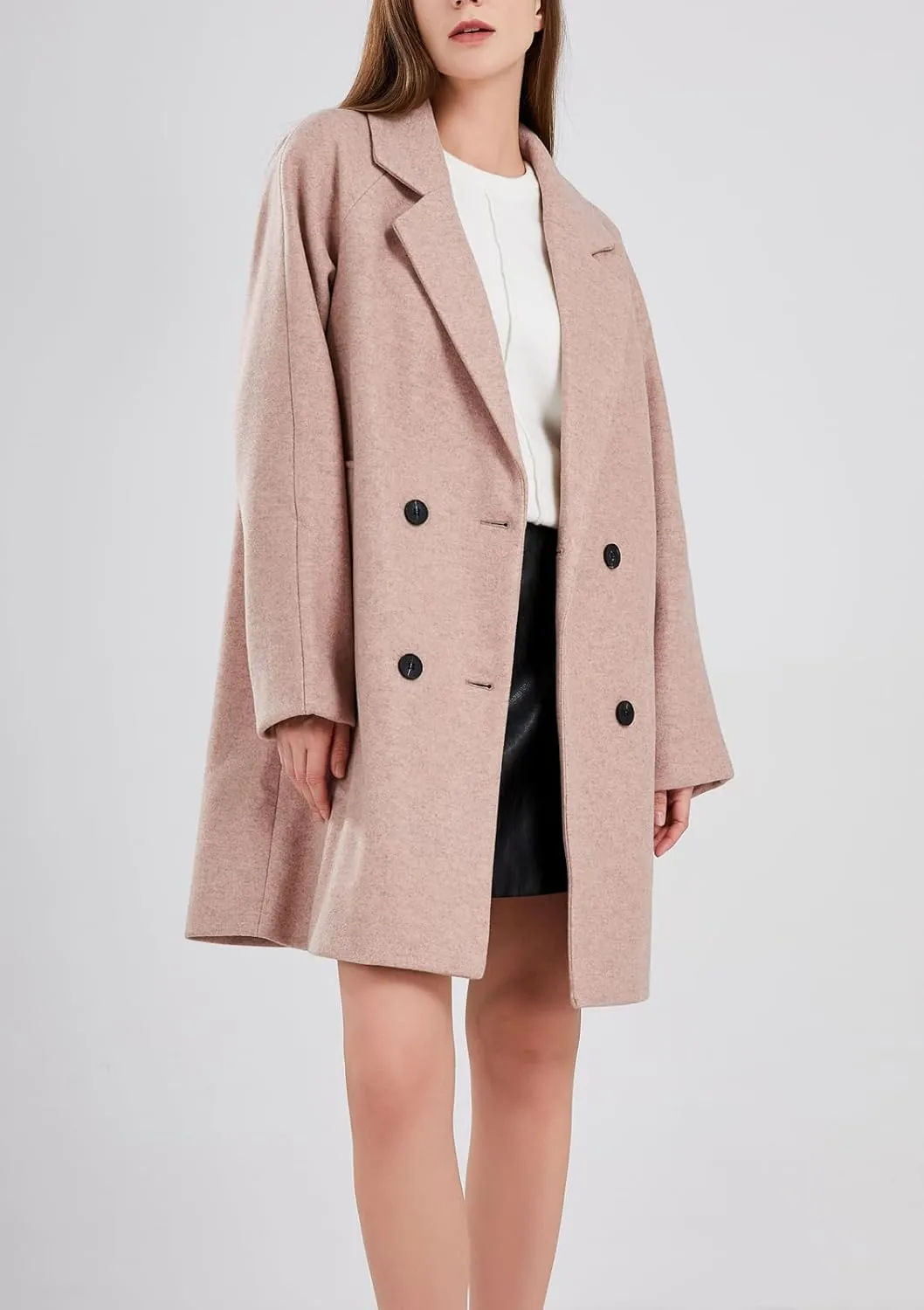 chouyatou Women's Casual Notch Lapel Double Breasted Warm Pea Coat Overcoat