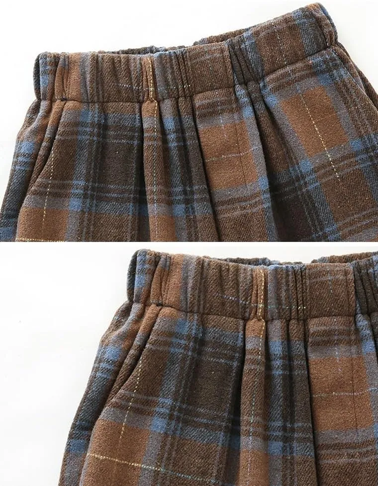 chouyatou Women's Fall Winter High Waist Wide Leg Plaid Office Work Wool Blend Palazzo Pants Trousers with Pockets