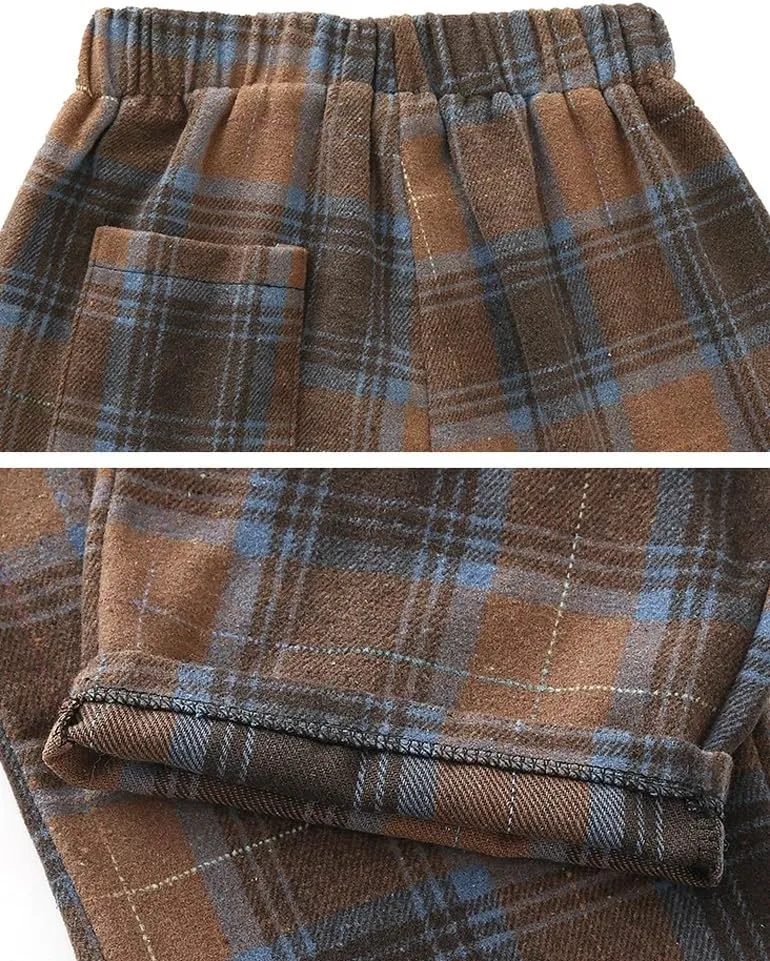 chouyatou Women's Fall Winter High Waist Wide Leg Plaid Office Work Wool Blend Palazzo Pants Trousers with Pockets