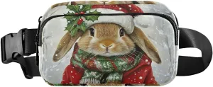 Christmas Bunny Fanny Pack Water Resistant Waist Pack Sling Bag Purse for Women Men Travel Hiking