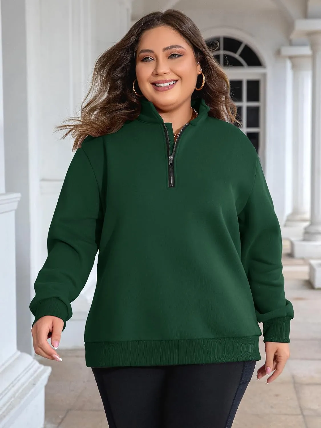 Chulianyouhuo Womens Plus Size Half Zip Pullover Long Sleeve Oversized Sweatshirt Drop Shoulder Hoodie Teen Girls Y2K Clothes