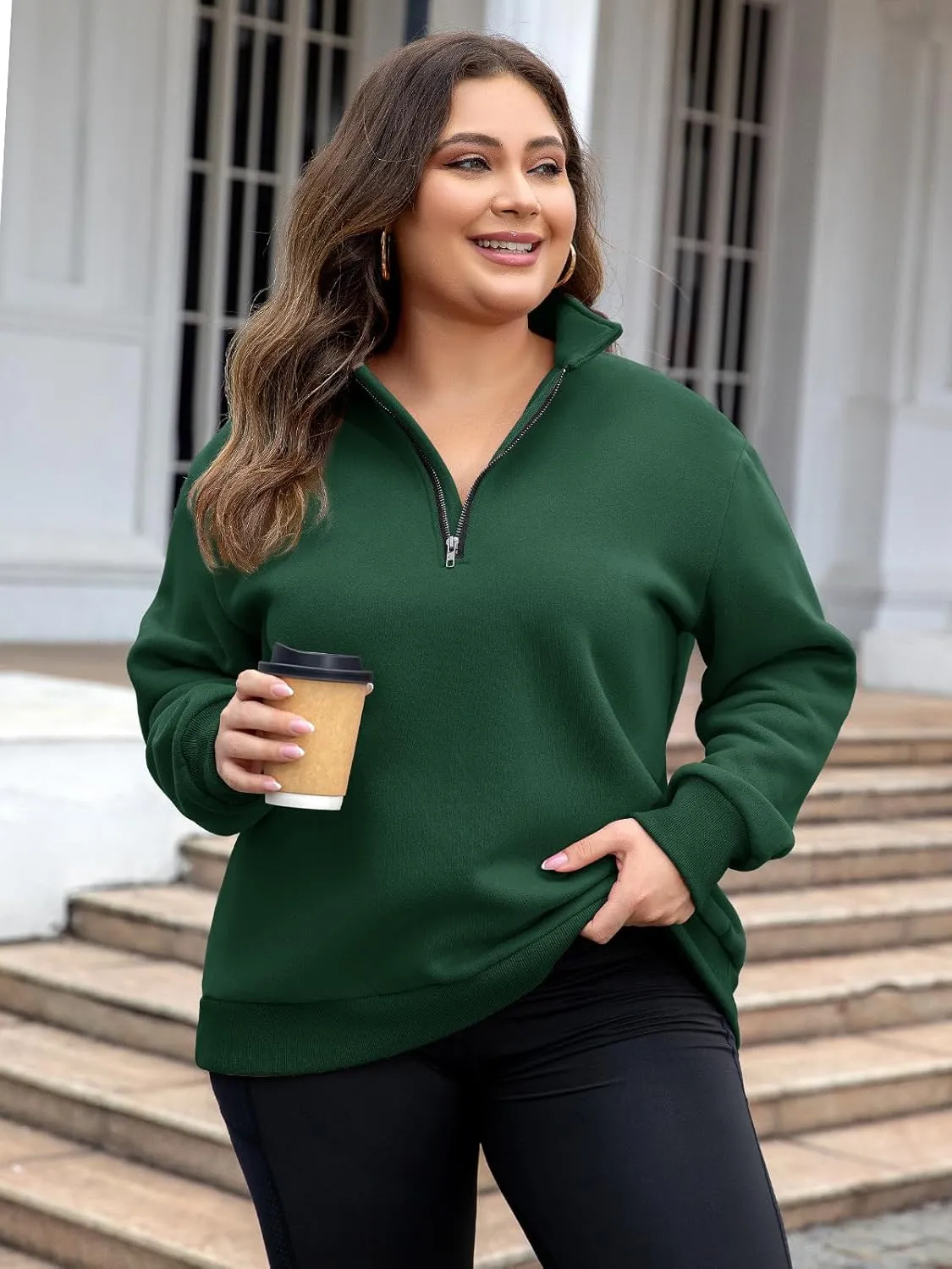 Chulianyouhuo Womens Plus Size Half Zip Pullover Long Sleeve Oversized Sweatshirt Drop Shoulder Hoodie Teen Girls Y2K Clothes