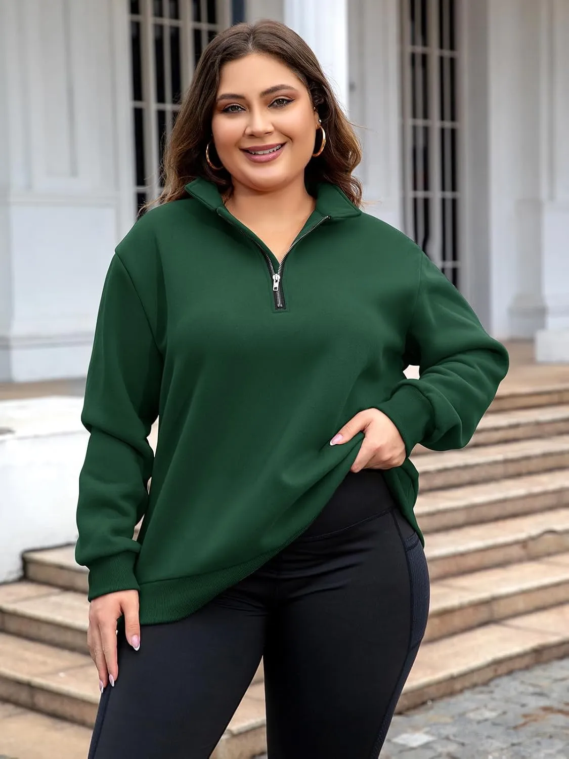 Chulianyouhuo Womens Plus Size Half Zip Pullover Long Sleeve Oversized Sweatshirt Drop Shoulder Hoodie Teen Girls Y2K Clothes