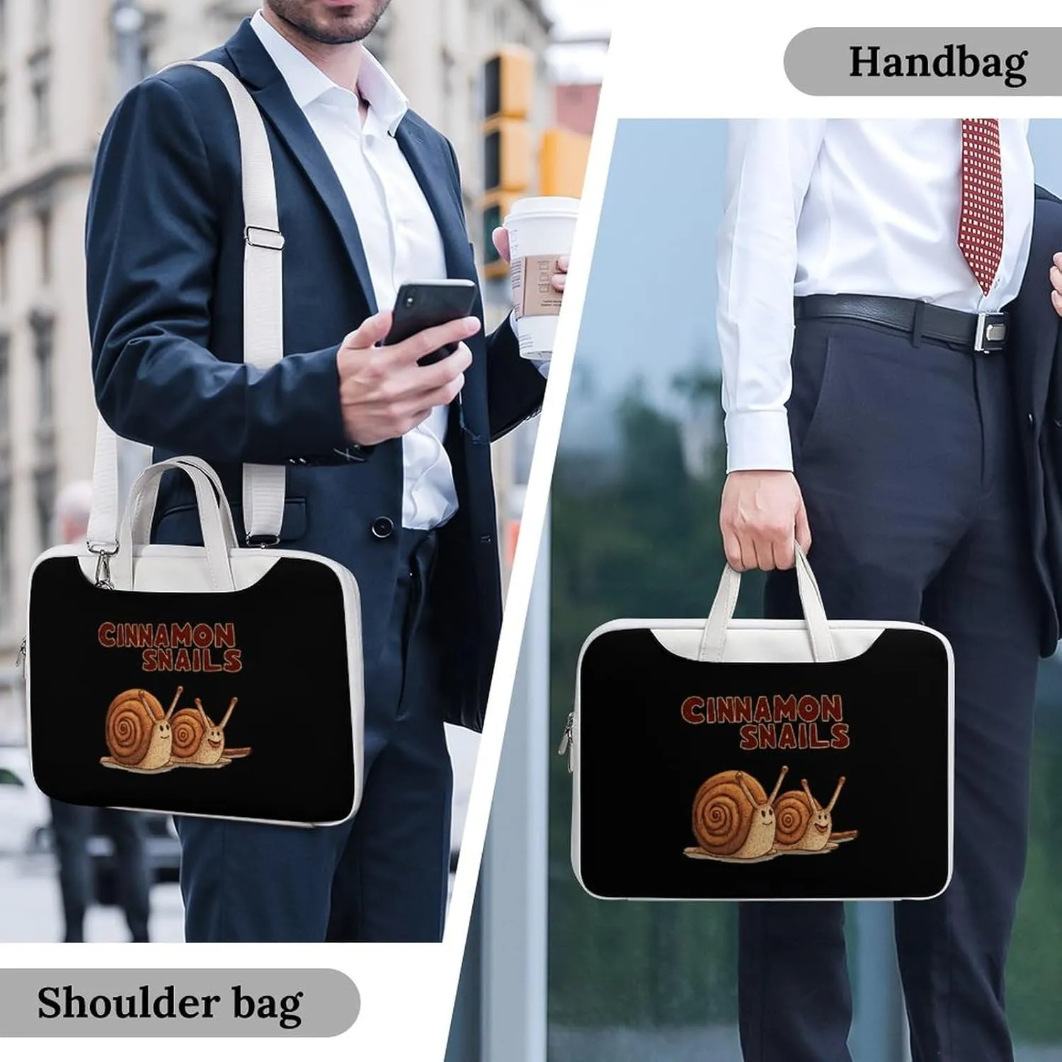 Cinnamon Snails Leather Bag Laptop Case Slim Water Resistant Computer Bags with Handle Briefcase for Work