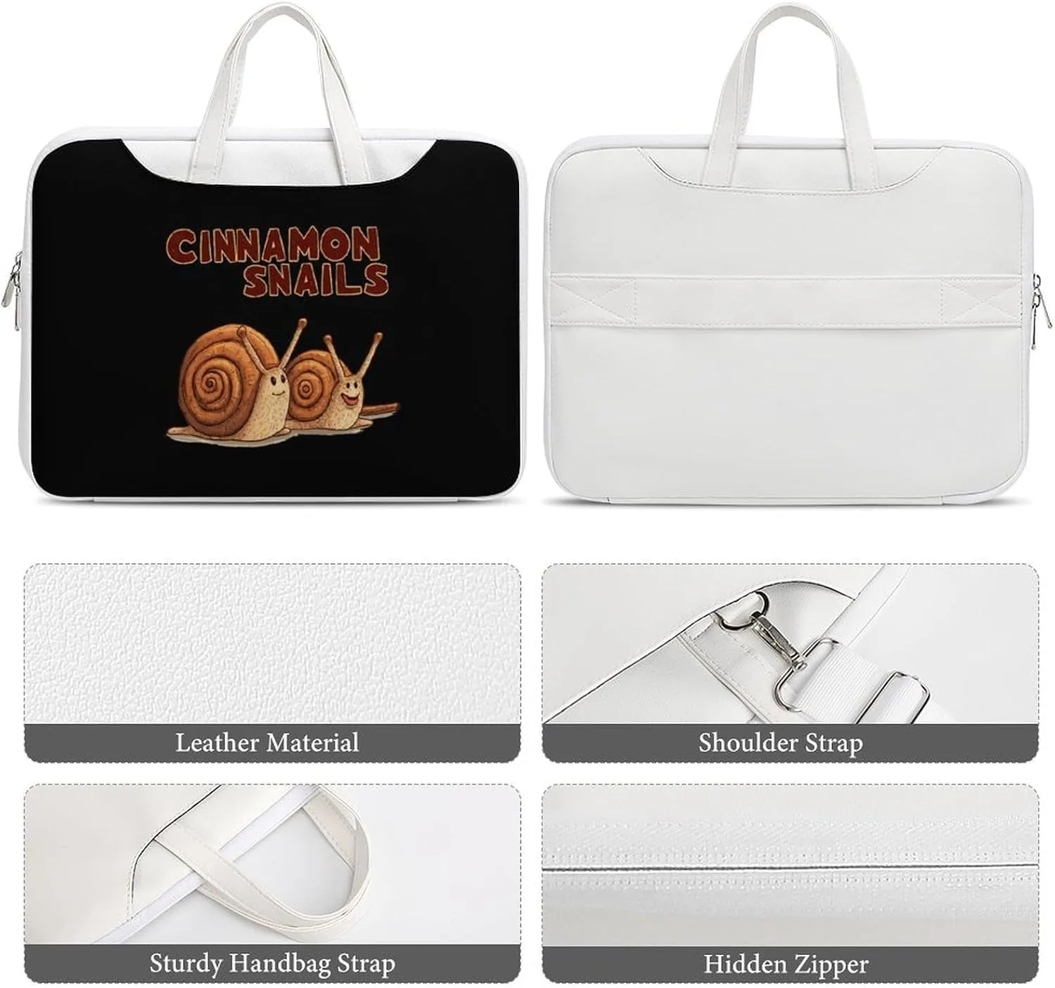 Cinnamon Snails Leather Bag Laptop Case Slim Water Resistant Computer Bags with Handle Briefcase for Work