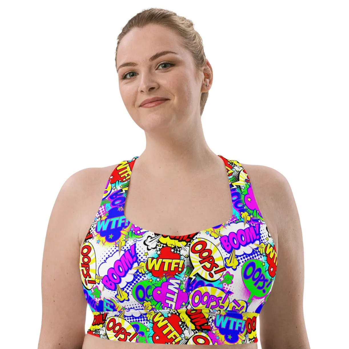 Comic Book Sports Bra Retro Cartoon Style, lioness-love
