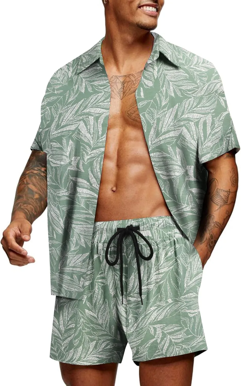 COOFANDY Men's Hawaiian Matching Set Summer Beach 2 Piece Outfits Flower Button Down Shirts and Shorts Vacation Outfits
