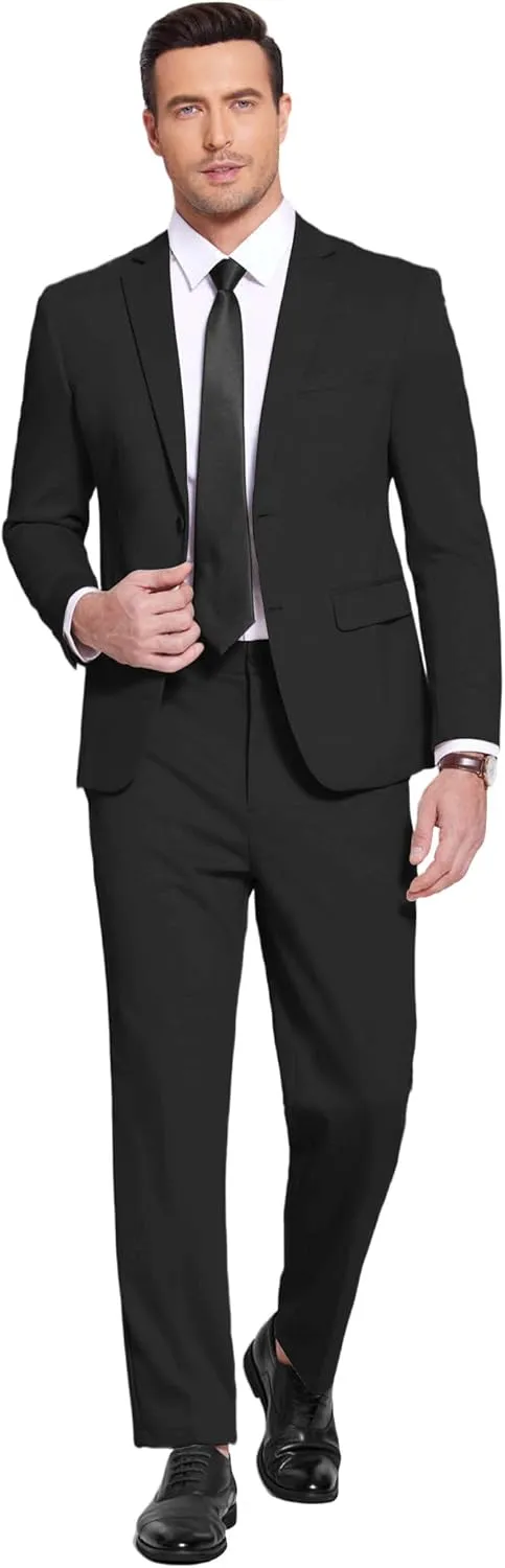 COOFANDY Men's Suits 2 Piece Slim Fit Suit Set 2 Button Lightweight Casual Knit Blazer Suit Jacket Pants