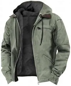 Costaric Solid Color Hooded Coat For Mens Fashion Casual Zipper Winter Warm Sherpa Fleece Lined Jacket With Pockets Jacket