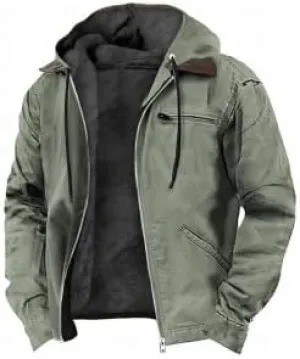 Costaric Solid Color Hooded Coat For Mens Fashion Casual Zipper Winter Warm Sherpa Fleece Lined Jacket With Pockets Jacket