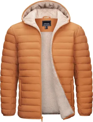 Cotrasen Mens Puffer Jacket Sherpa Lined Water Resistant Hooded Full Zip Mid-Weight Warm Insulated Winter Coat