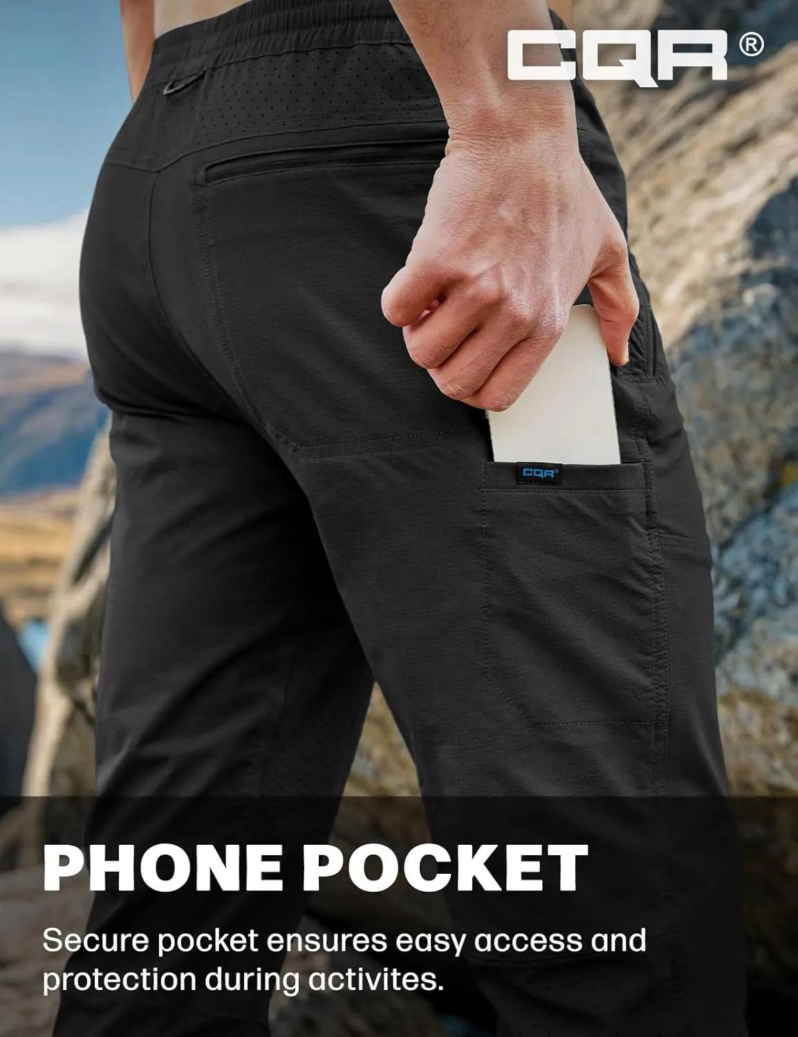 CQR Men's Lightweight Vent Hiking Pants, Water-Resistant & Breathable Sports Outdoor Athletic Pants with Elastic Waist