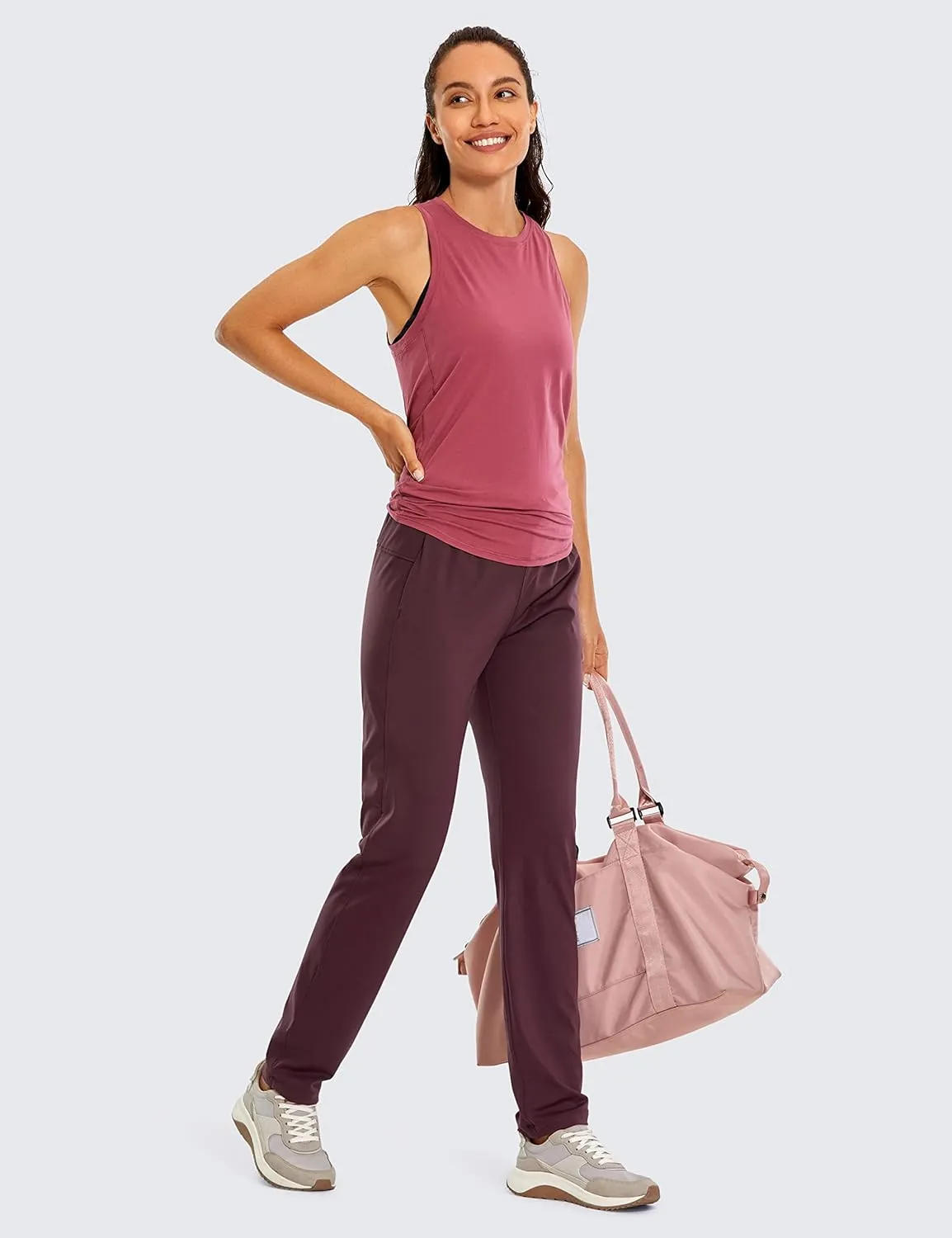 CRZ YOGA 4-Way Stretch Full Length Golf Pants for Women Tall 31" - Travel Sweatpants Workout Trousers with Pockets