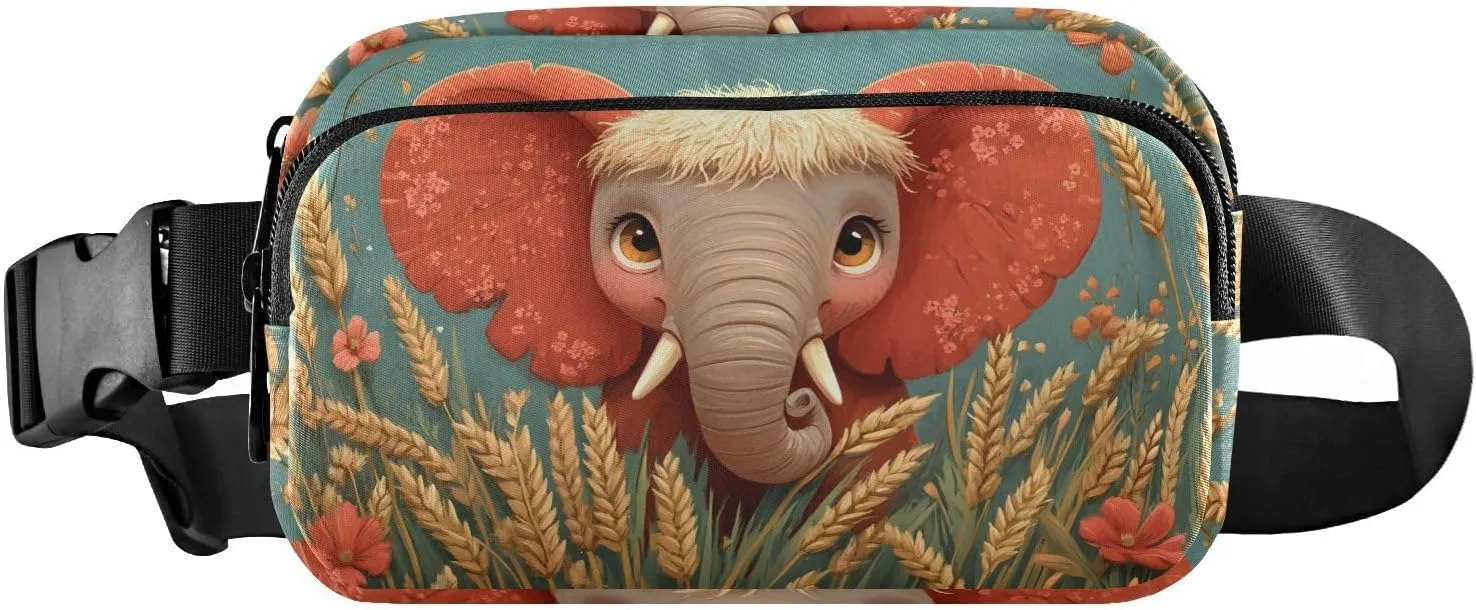 Cute Elephant Fanny Pack Water Resistant, Women Men Waist Pack Sling Bag Purse for Travel Hiking