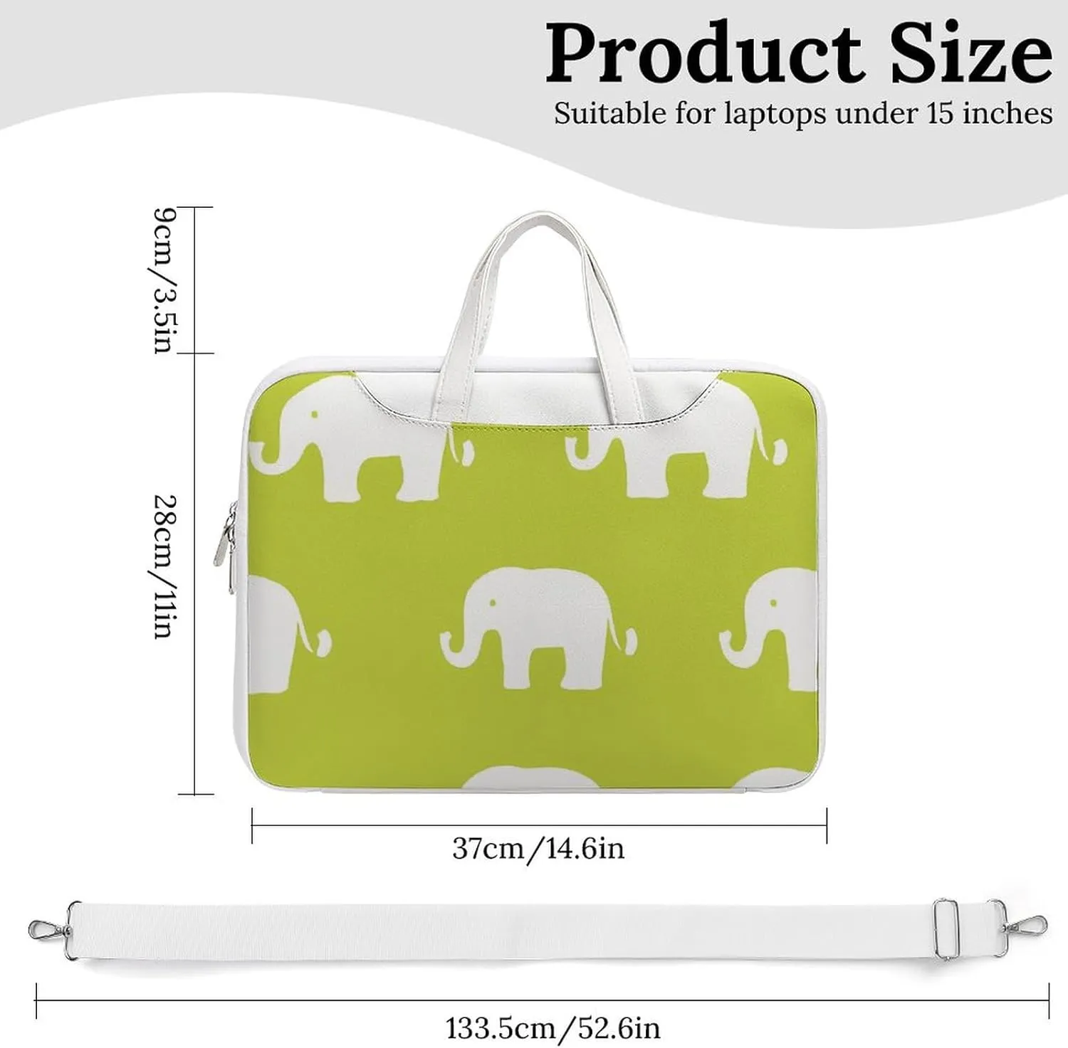Cute Elephants Leather Bag Laptop Case Slim Water Resistant Computer Bags with Handle Briefcase for Work