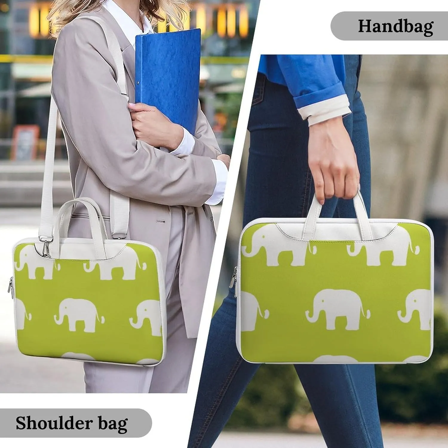 Cute Elephants Leather Bag Laptop Case Slim Water Resistant Computer Bags with Handle Briefcase for Work