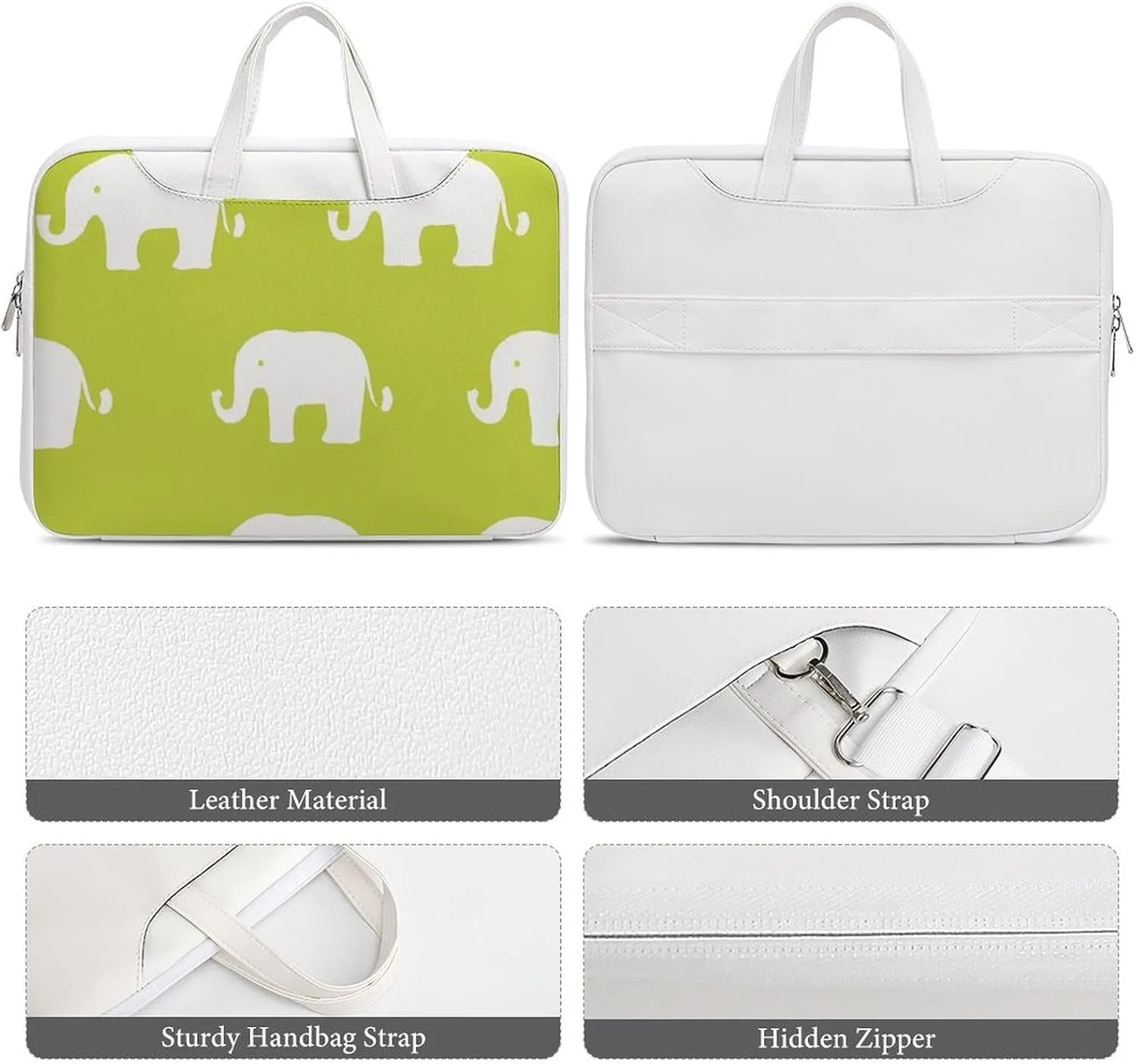 Cute Elephants Leather Bag Laptop Case Slim Water Resistant Computer Bags with Handle Briefcase for Work