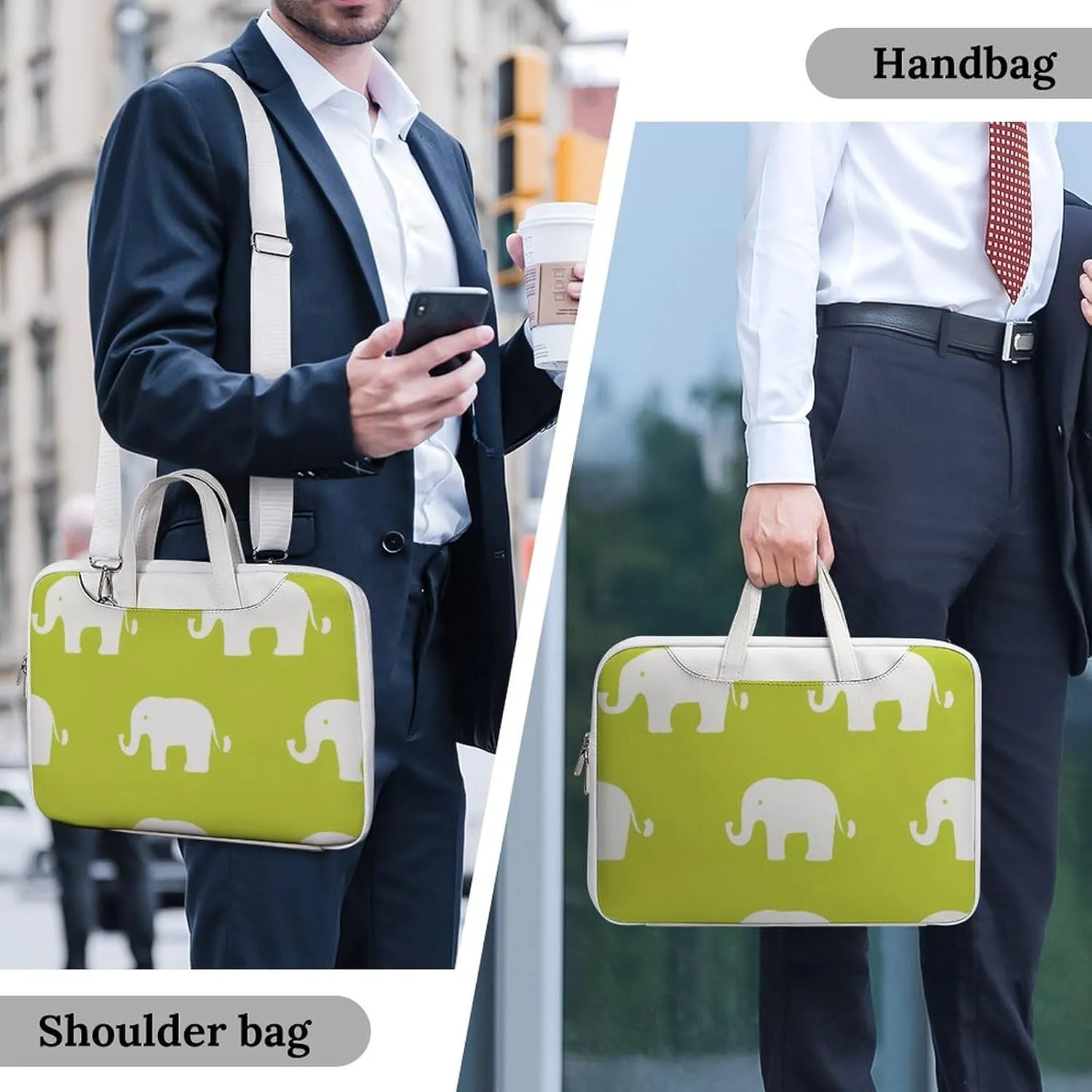 Cute Elephants Leather Bag Laptop Case Slim Water Resistant Computer Bags with Handle Briefcase for Work