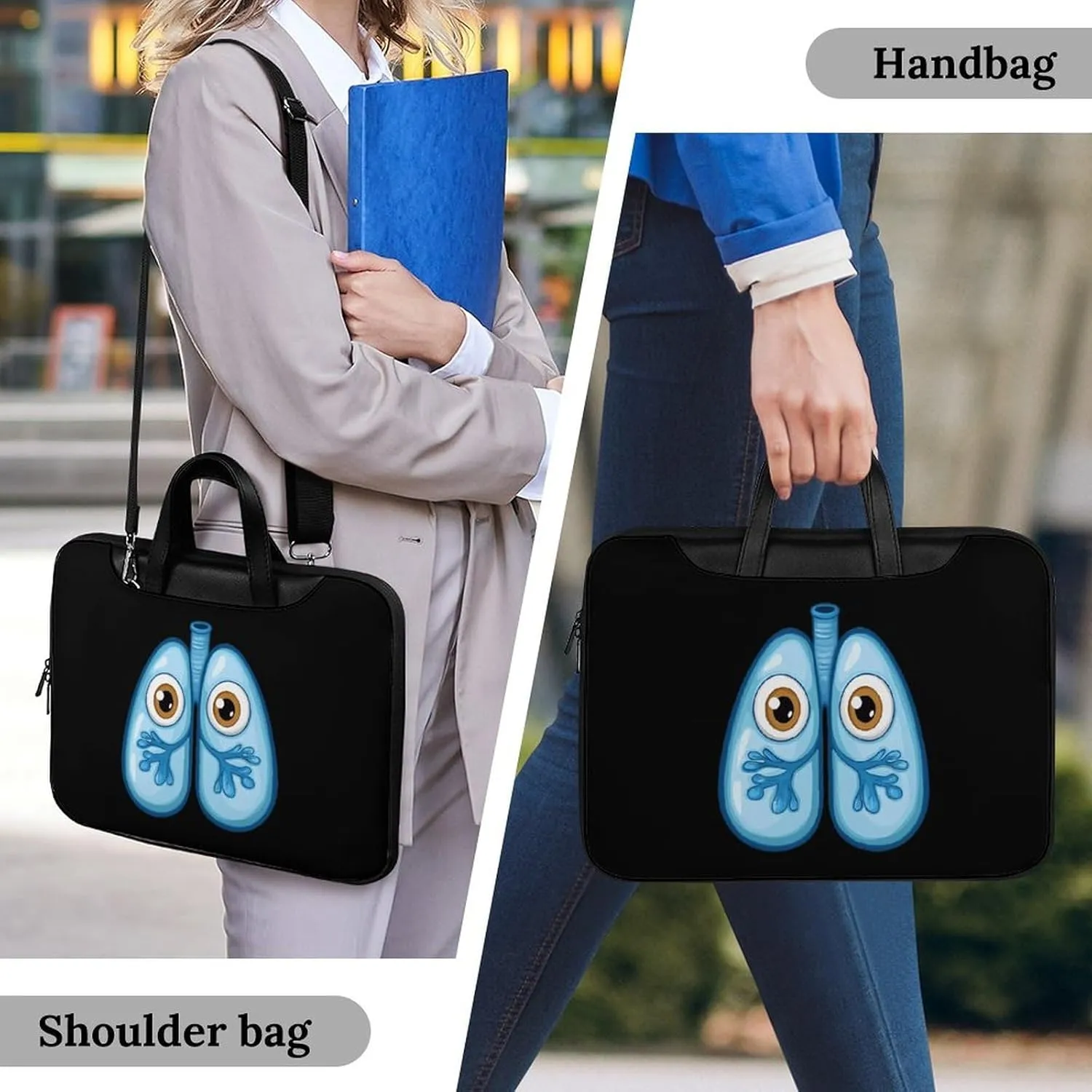 Cute Lungs Leather Bag Laptop Case Slim Water Resistant Computer Bags with Handle Briefcase for Work