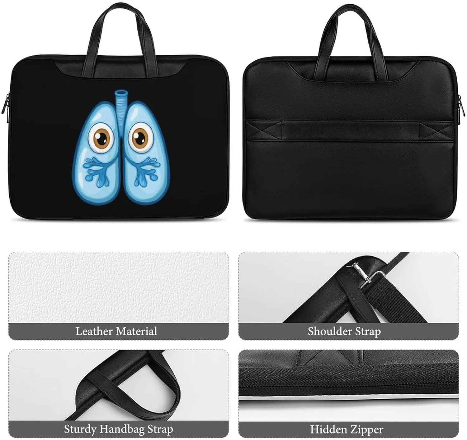 Cute Lungs Leather Bag Laptop Case Slim Water Resistant Computer Bags with Handle Briefcase for Work