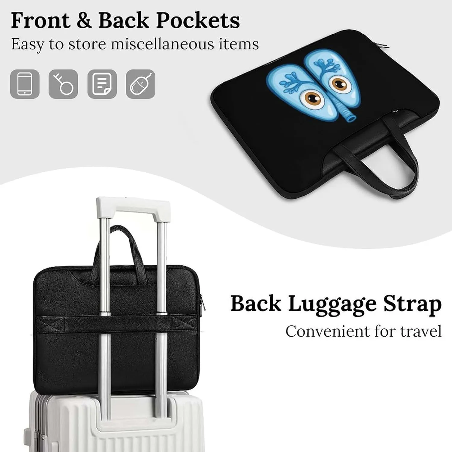 Cute Lungs Leather Bag Laptop Case Slim Water Resistant Computer Bags with Handle Briefcase for Work