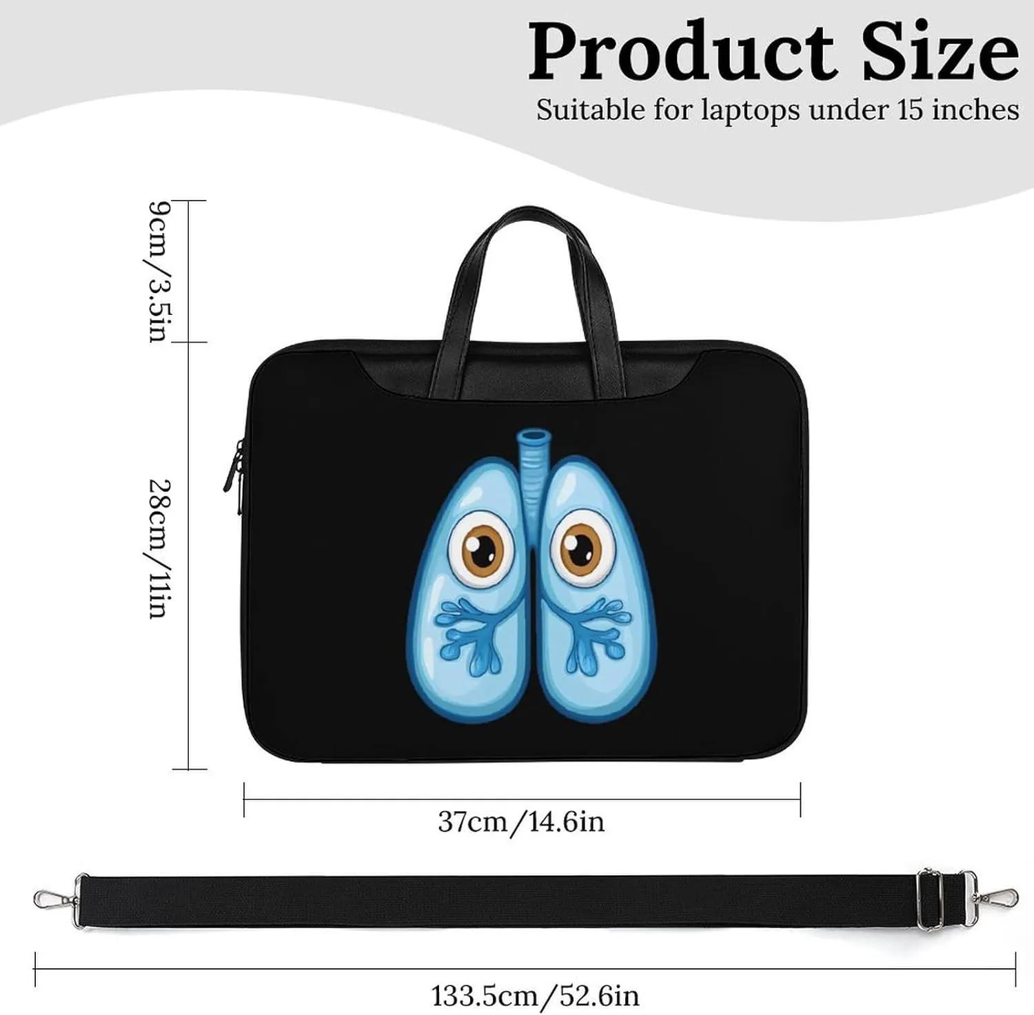 Cute Lungs Leather Bag Laptop Case Slim Water Resistant Computer Bags with Handle Briefcase for Work