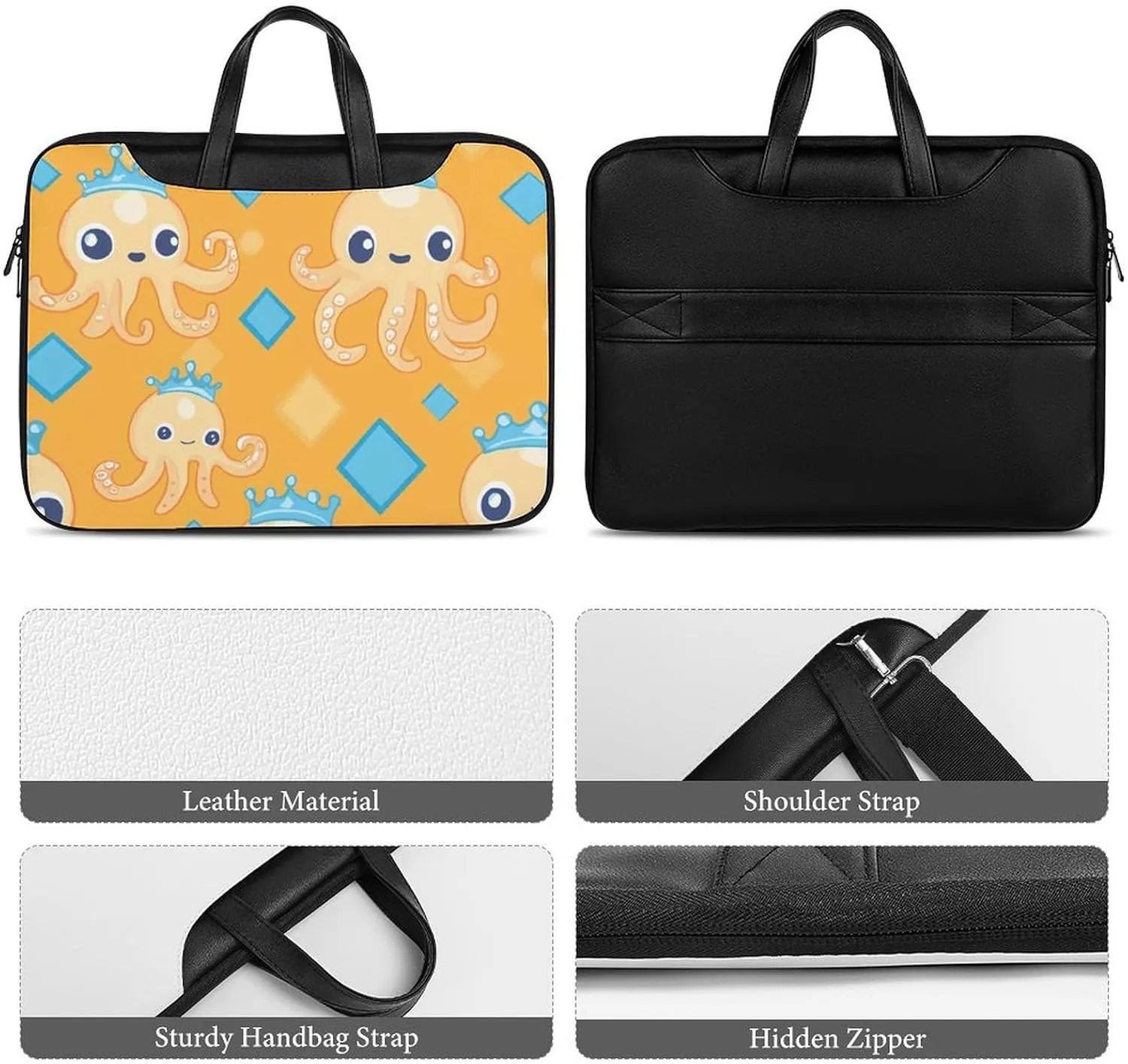 Cute Octopuses Leather Bag Laptop Case Slim Water Resistant Computer Bags with Handle Briefcase for Work