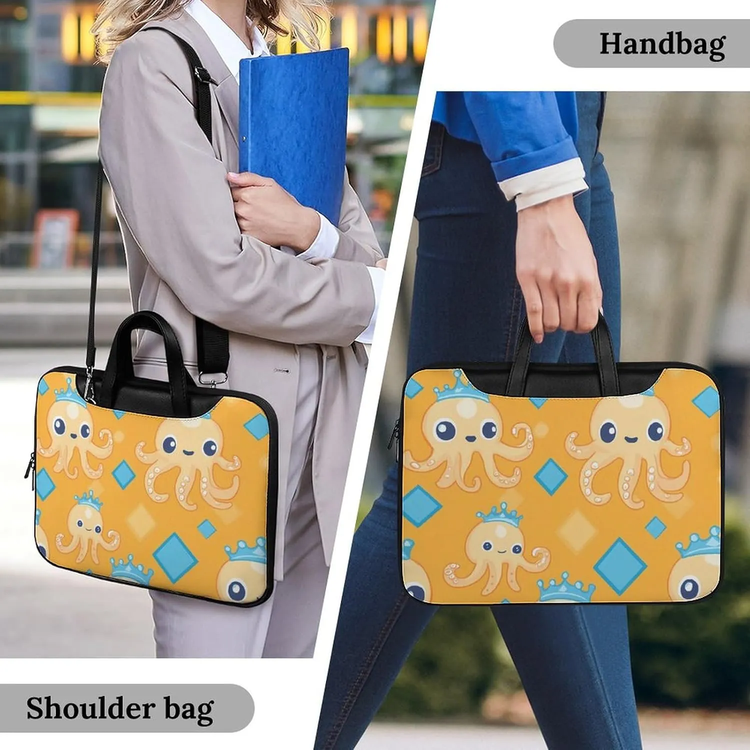 Cute Octopuses Leather Bag Laptop Case Slim Water Resistant Computer Bags with Handle Briefcase for Work