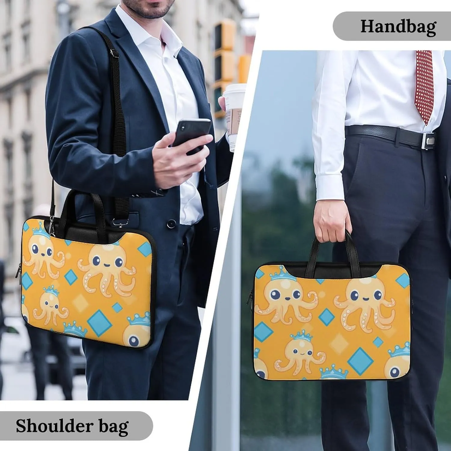 Cute Octopuses Leather Bag Laptop Case Slim Water Resistant Computer Bags with Handle Briefcase for Work