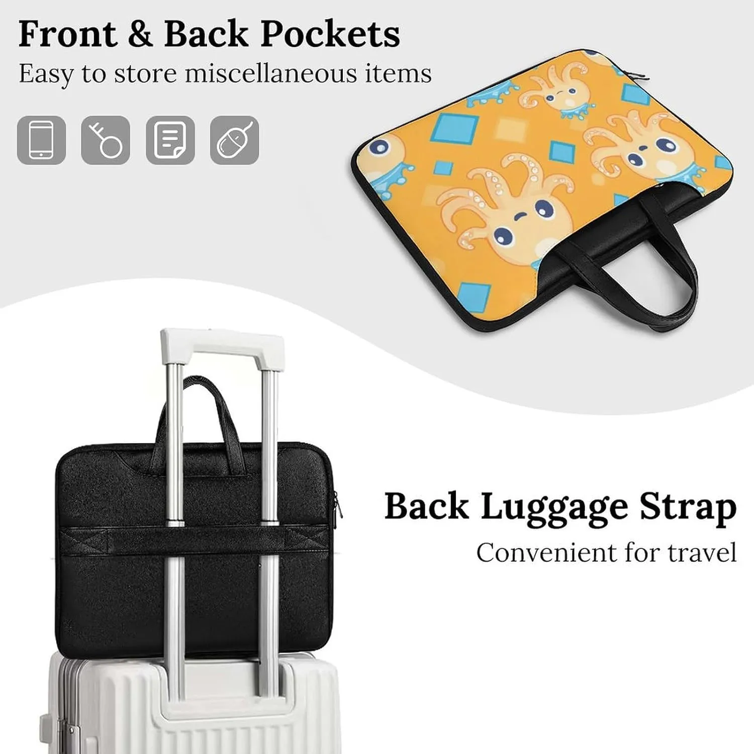 Cute Octopuses Leather Bag Laptop Case Slim Water Resistant Computer Bags with Handle Briefcase for Work