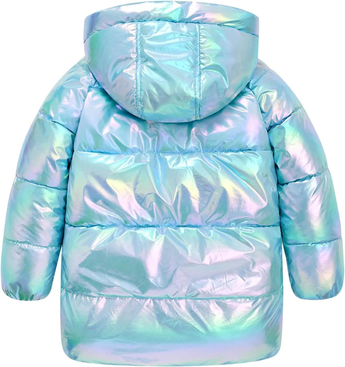 Cutemile 7-12 Years Girls Winter Long Fleece Coat Parka Metallic Puffer Jacket Outwear with Hooded
