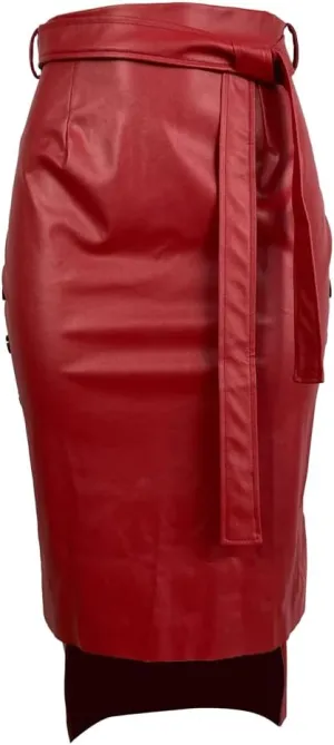 Daysskk Women's Faux Leather Pencil Skirt Asymmetrical Skirt High Waist