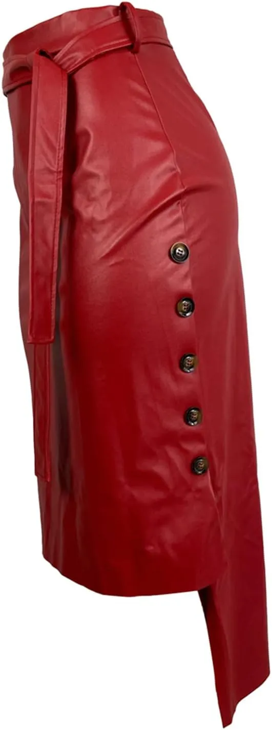 Daysskk Women's Faux Leather Pencil Skirt Asymmetrical Skirt High Waist