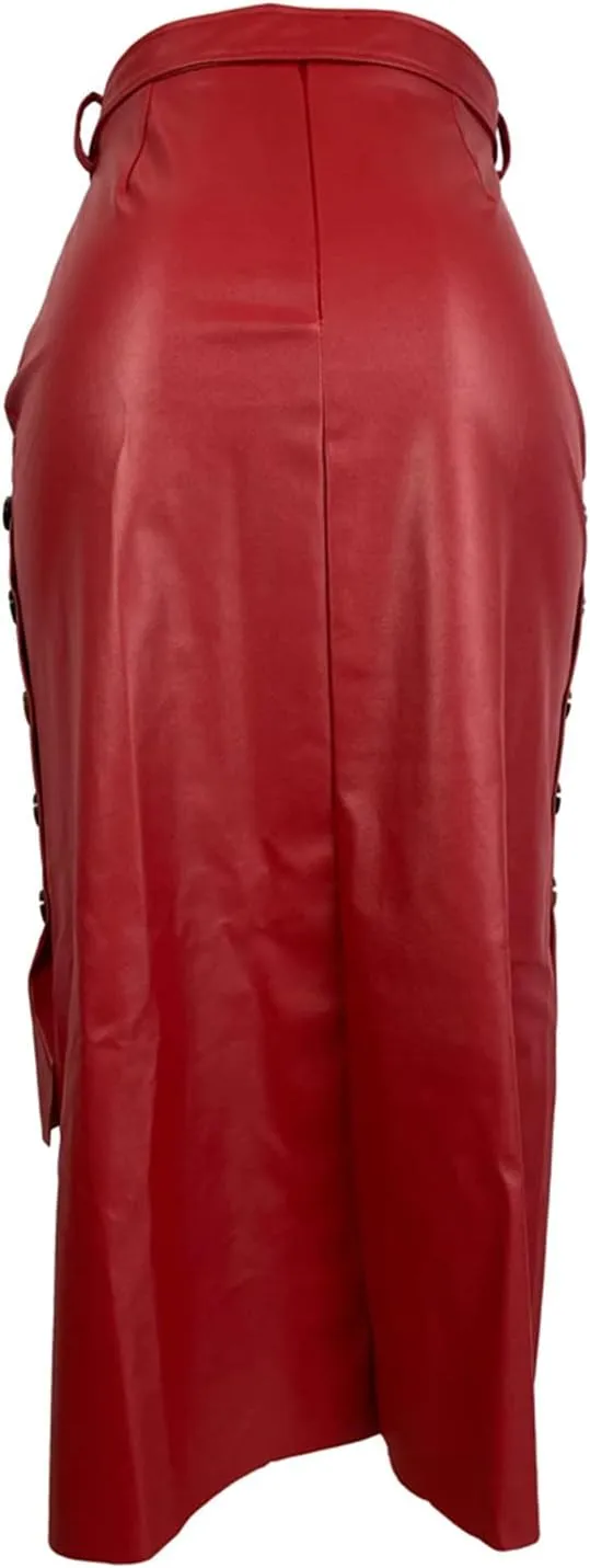 Daysskk Women's Faux Leather Pencil Skirt Asymmetrical Skirt High Waist
