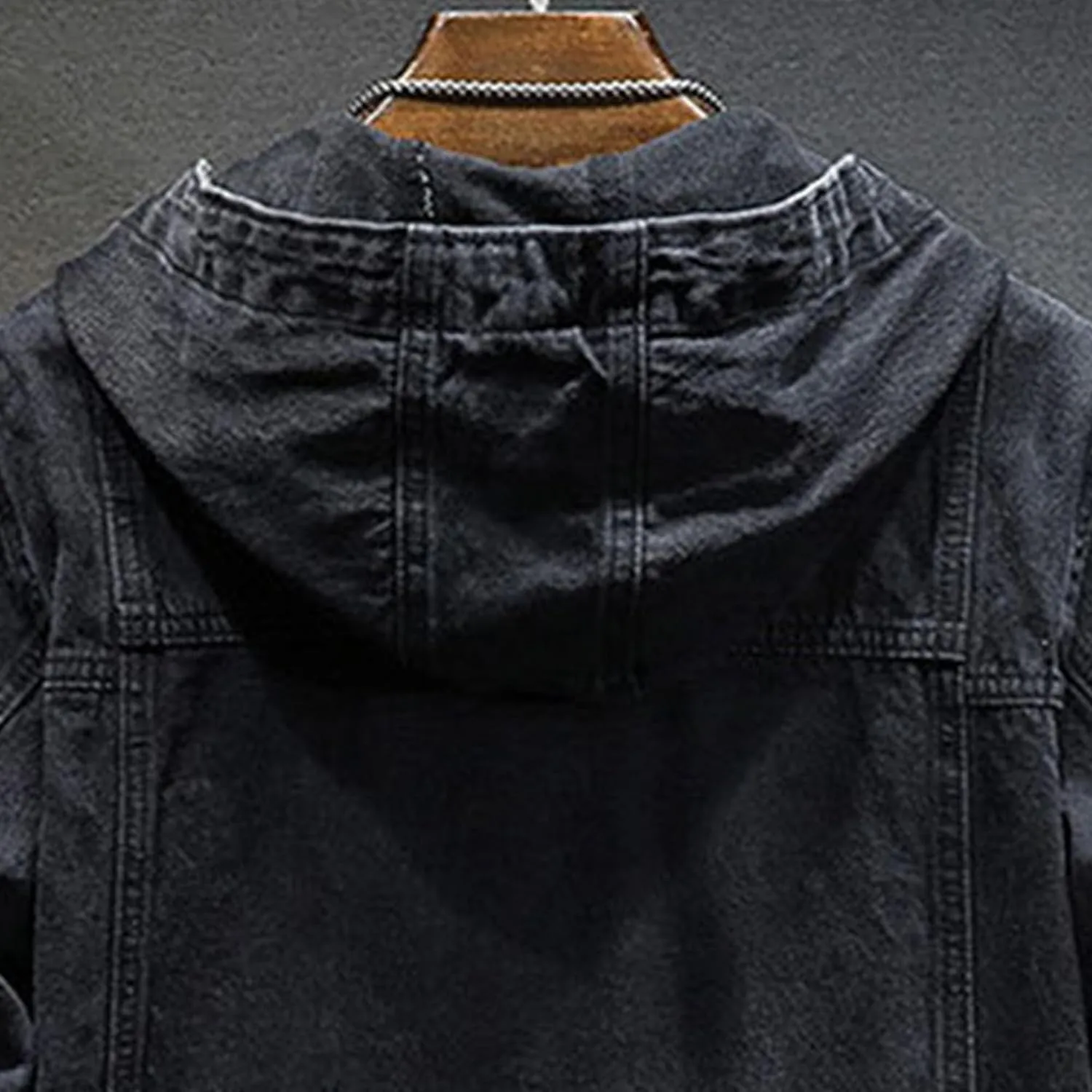 Denim Hoodie Jacket for Men Casual Button Down Jean Coats with Pocket Windproof Distressed Trucker Coat Streetwear