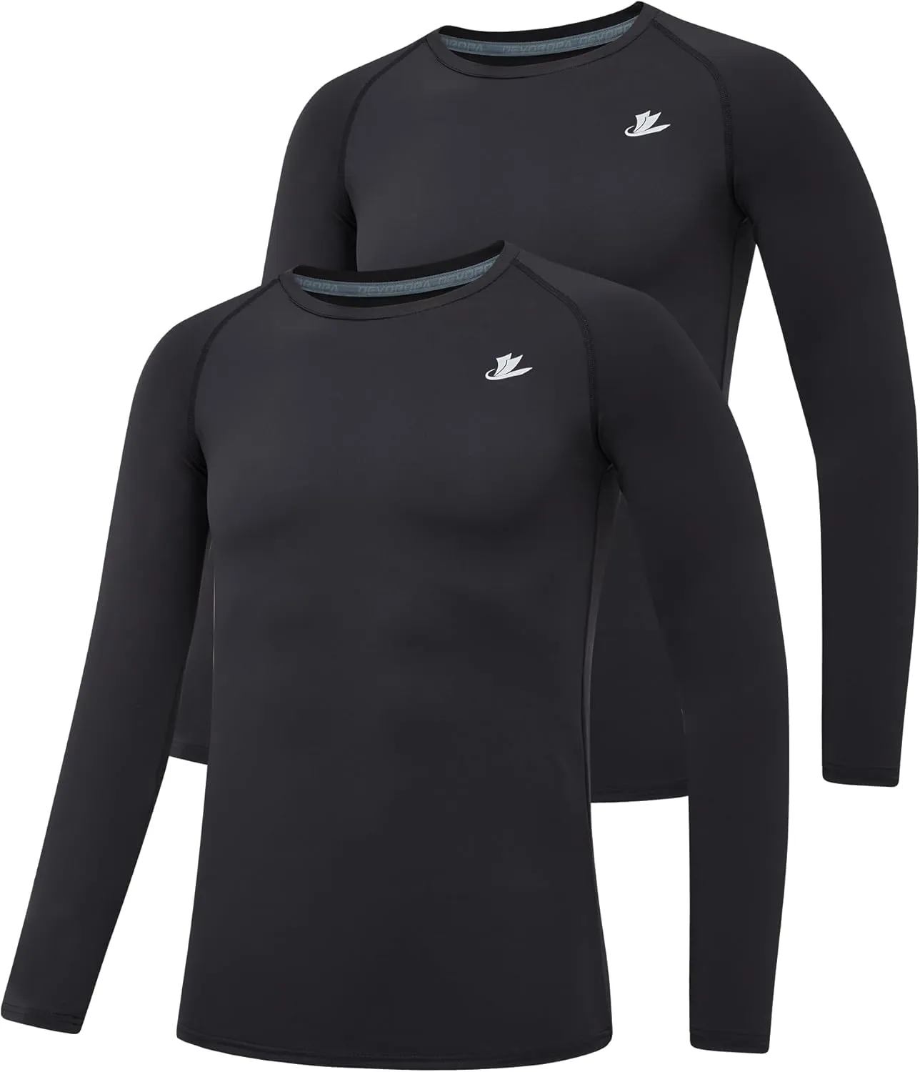 DEVOROPA Youth Boys 2-Pack Compression Shirt Long Sleeve Football Baseball Undershirt Quick Dry Sports Baselayer