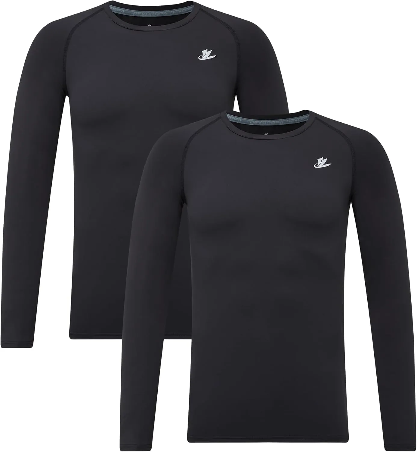 DEVOROPA Youth Boys 2-Pack Compression Shirt Long Sleeve Football Baseball Undershirt Quick Dry Sports Baselayer