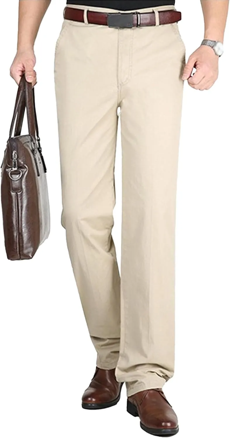 DGHM-JLMY Men's Slim-Fit Casual Stretch Chino Pants Cotton Straight Business Leisure Pants Flat Front Flex Waist Pant