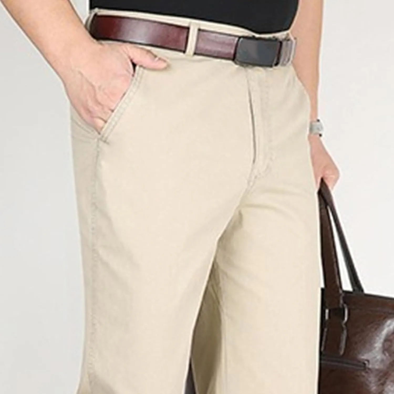 DGHM-JLMY Men's Slim-Fit Casual Stretch Chino Pants Cotton Straight Business Leisure Pants Flat Front Flex Waist Pant
