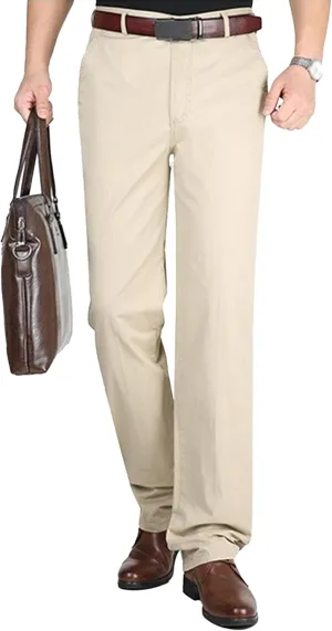 DGHM-JLMY Men's Slim-Fit Casual Stretch Chino Pants Cotton Straight Business Leisure Pants Flat Front Flex Waist Pant