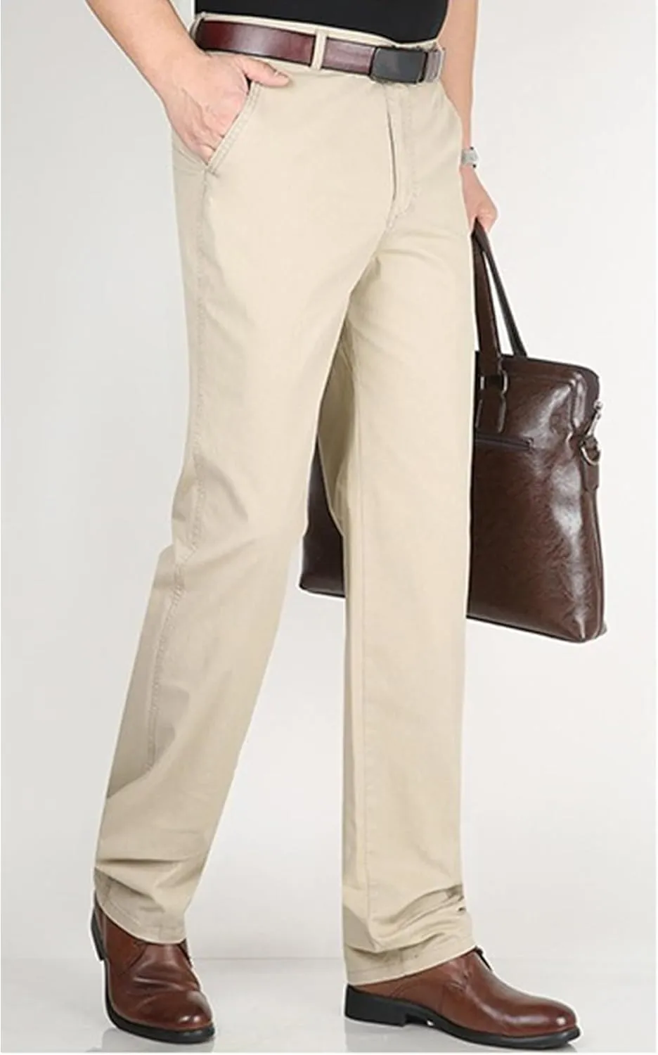 DGHM-JLMY Men's Slim-Fit Casual Stretch Chino Pants Cotton Straight Business Leisure Pants Flat Front Flex Waist Pant