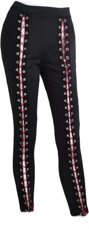 DGHM-JLMY Womens Slim Lace Up Leggings High Waist Bandage Front Lacing Pants Hollow Out Stretch Skinny Narrow Trousers